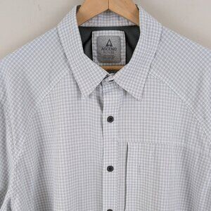 Ascend Short Sleeve Button Up Shirt Size XL White Check Zip Pocket Oversized